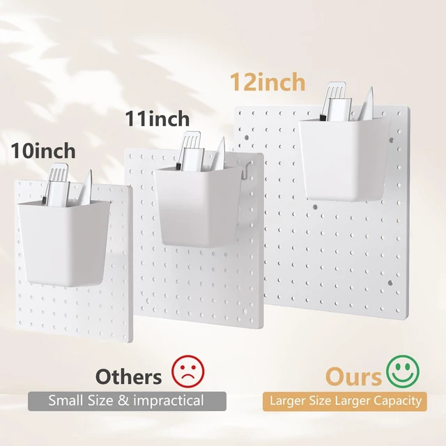 Alt view image 3 of 5 - Plastic Pegboard Wall Organizer Kit, 12x12, 4 Pack, White Durable ABS material, compatible with 1/4"and 1/8" pegboad accessories, includes adhesive or drill installation accessories