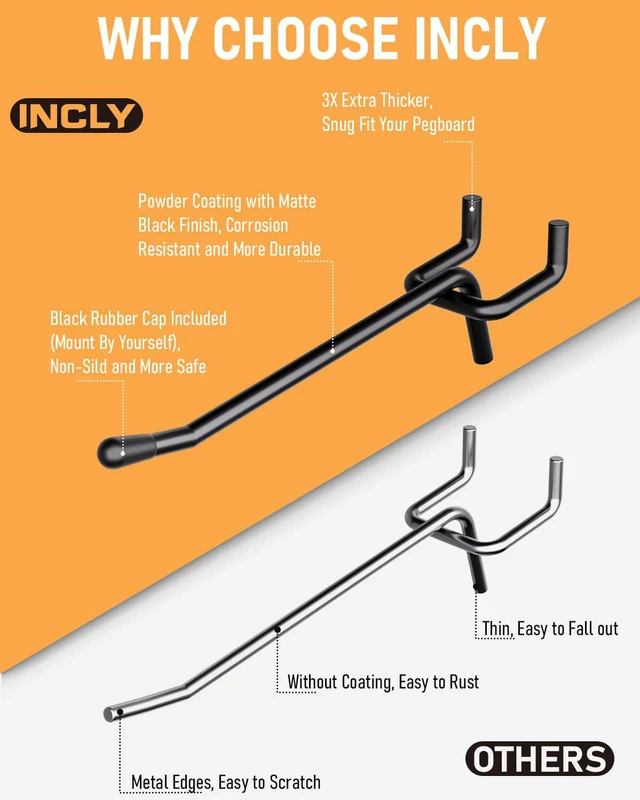 Alt view image 2 of 7 - 60 Pack 4 Inch Black Pegboard Hooks, 1/4" Heavy Duty Peg Board Shelving Hooks Accessories, Fit for 1/4" Pegboard, Garage, Crafts, Kitchen, Store, Peg Board Tool Hangers