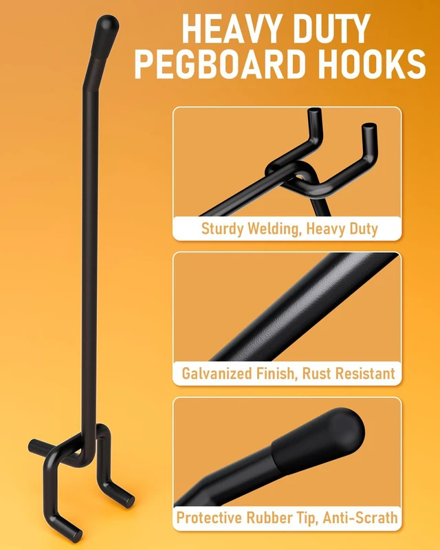 Alt view image 5 of 7 - 60 Pack 6 Inch Black Pegboard Hooks, 1/4" Heavy Duty Peg Board Shelving Hooks Accessories, Fit for 1/4" Pegboard, Garage, Crafts, Kitchen, Store, Peg Board Tool Hangers