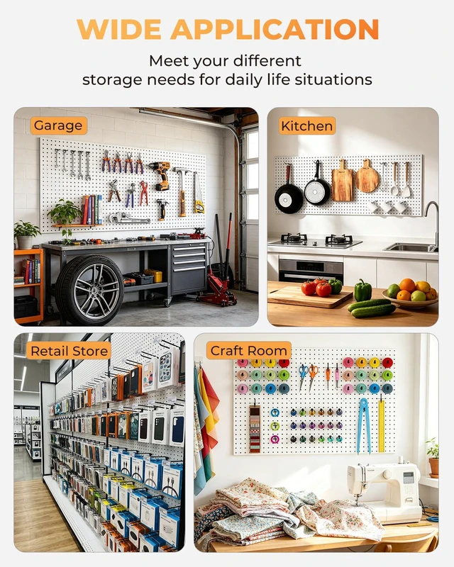 Alt view image 7 of 7 - 60 Pack 6 Inch Black Pegboard Hooks, 1/4" Heavy Duty Peg Board Shelving Hooks Accessories, Fit for 1/4" Pegboard, Garage, Crafts, Kitchen, Store, Peg Board Tool Hangers