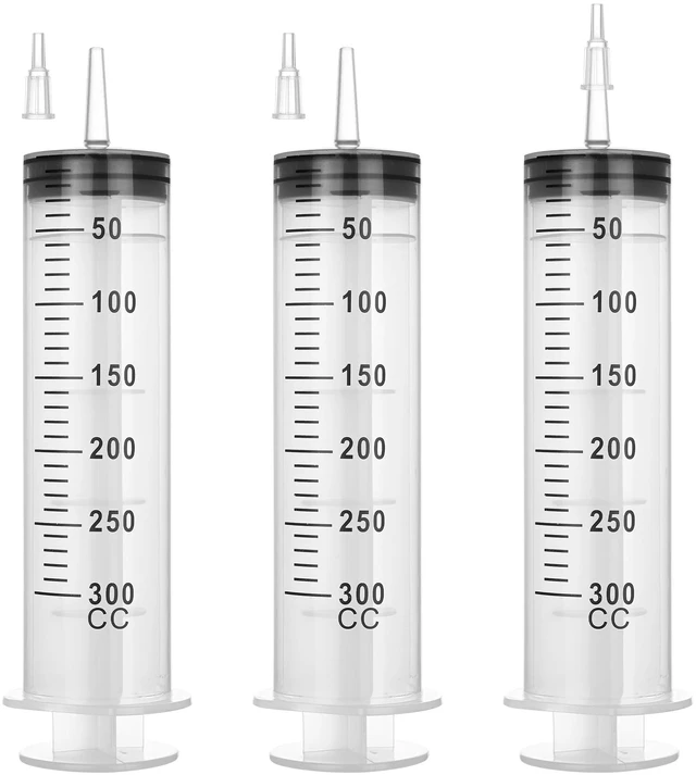 Main image of 300mL Plastic Syringe for Liquid - 3 Pack Large Syringes with Adapter Individually Wrapped for Scientific Labs, Feeding, Oil Filling