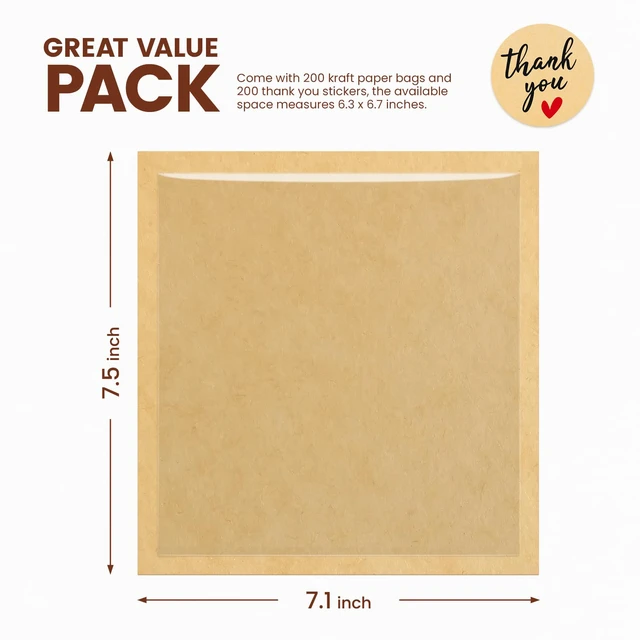 Alt view image 2 of 7 - 200 Pack Cookie Bags with Seal, 7.1x7.5 Inch Heat Sealable Bakery Bags with Window Grease Resistant Paper Packaging Sleeves for Bake Sale Bagel, Cake Slice, Sandwich, Donut, Pastry