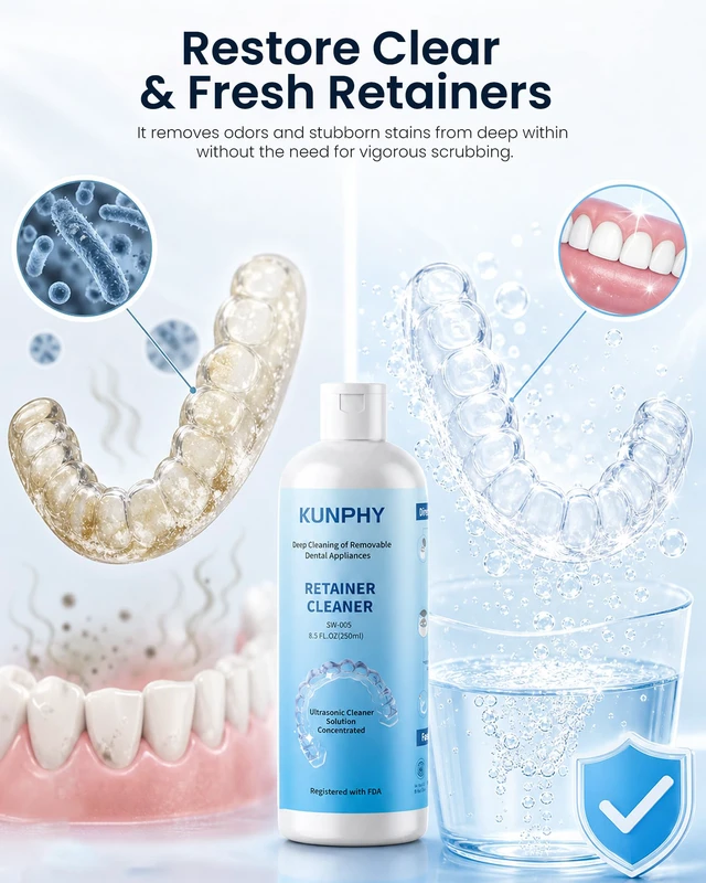 Alt view image 2 of 7 - Ultrasonic Retainer Cleaner Solution for Ultrasonic Denture Cleaner-Professional Cleaning of Retainers, Invisible Aligners, Mouth Guards, Night Guards, Remove Odors, Discoloration & Stains 8.5oz