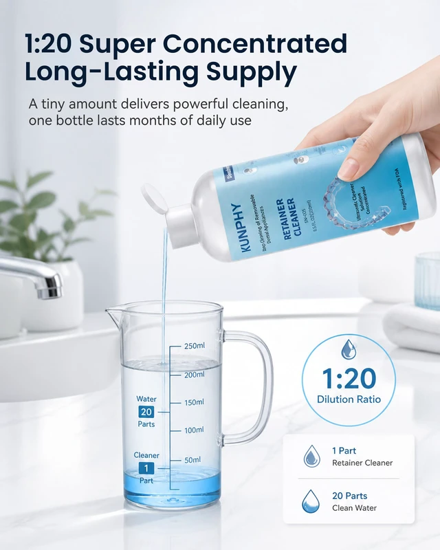 Alt view image 4 of 7 - Ultrasonic Retainer Cleaner Solution for Ultrasonic Denture Cleaner-Professional Cleaning of Retainers, Invisible Aligners, Mouth Guards, Night Guards, Remove Odors, Discoloration & Stains 8.5oz