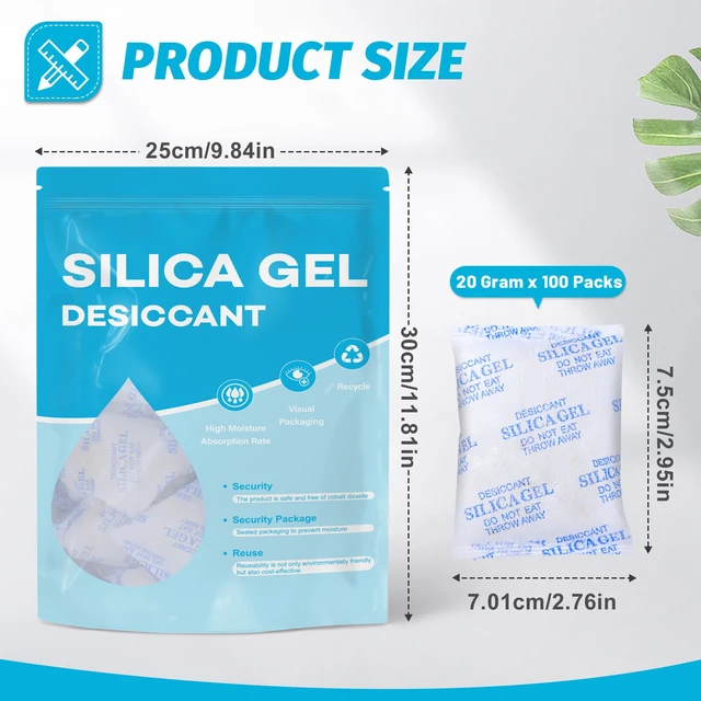 Alt view image 2 of 6 - 20 Gram 100 Pcs Color-Indicating Silica Gel Packets Premium Food Grade Desiccant, Desiccant Packets for Storage, Premium Desiccant Packs for Food, Electronics, Closet