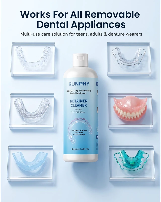 Alt view image 7 of 7 - Ultrasonic Retainer Cleaner Solution for Ultrasonic Denture Cleaner-Professional Cleaning of Retainers, Invisible Aligners, Mouth Guards, Night Guards, Remove Odors, Discoloration & Stains 8.5oz