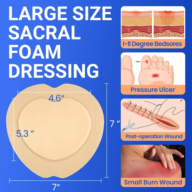 Alt view image 2 of 6 - Large Waterproof Bandages 7X7 Silicone Foam Dressing Sensitive Skin, 5 PCS Wound Dressing, Adhesive Cohesive Pad with Border, First Aid, Post-Surgical, Burn & Pressure Care, Scar Care