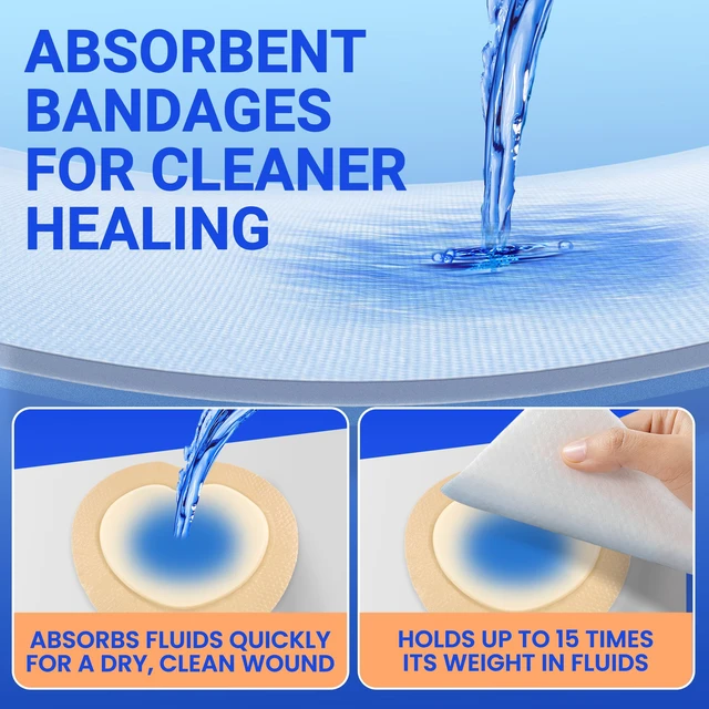 Alt view image 3 of 6 - Large Waterproof Bandages 7X7 Silicone Foam Dressing Sensitive Skin, 5 PCS Wound Dressing, Adhesive Cohesive Pad with Border, First Aid, Post-Surgical, Burn & Pressure Care, Scar Care