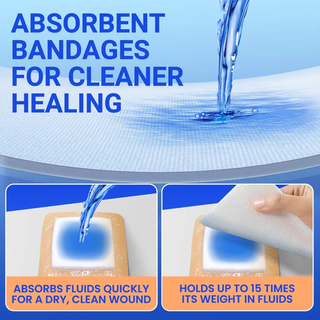 Alt view image 4 of 6 - Large Waterproof Bandages 4x4 Silicone Foam Dressing Sensitive Skin, 10 PCS Wound Care Dressing, Adhesive Cohesive Pad with Border, First Aid, Post Surgical and Trauma Care, Burn Care