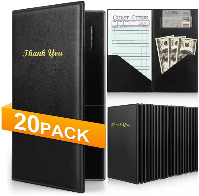 Main image of 20 Pcs Server Books, Check Presenters for Restaurants PVC Server Books for Waitress, Guest Check Holder with Money Pocket, Fit Server Apron, Black