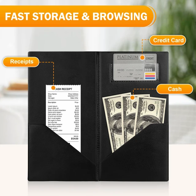 Alt view image 2 of 6 - 20 Pcs Server Books, Check Presenters for Restaurants PVC Server Books for Waitress, Guest Check Holder with Money Pocket, Fit Server Apron, Black