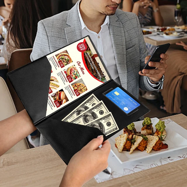 Alt view image 6 of 6 - 20 Pcs Server Books, Check Presenters for Restaurants PVC Server Books for Waitress, Guest Check Holder with Money Pocket, Fit Server Apron, Black