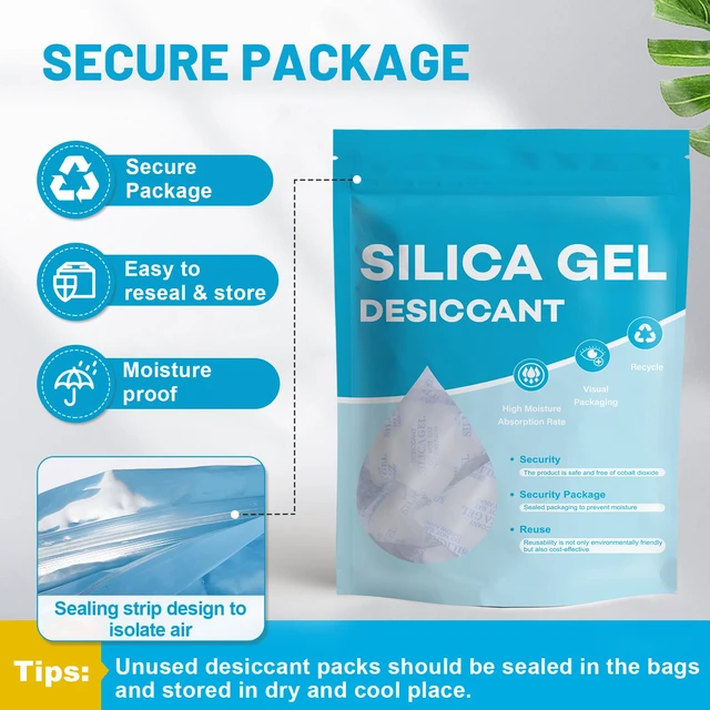 Alt view image 4 of 6 - 100 Gram 24 Pcs Color-Indicating Silica Gel Packets Premium Food Grade Desiccant, Desiccant Packets for Storage, Premium Desiccant Packs for Food, Electronics, Closet