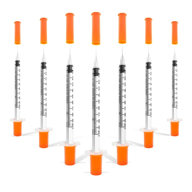 Main image of 100 Pack U-100 1cc 31 Gauge 5/16 Inch Syringes with Needle Individually Packed, Premium Construction, Leak-Resistant Design, Easy-to-Read Markings
