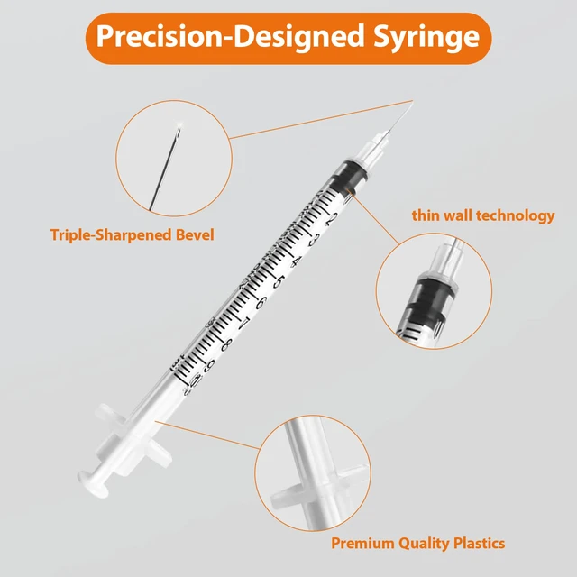 Alt view image 2 of 7 - 100 Pack U-100 1cc 31 Gauge 5/16 Inch Syringes with Needle Individually Packed, Premium Construction, Leak-Resistant Design, Easy-to-Read Markings