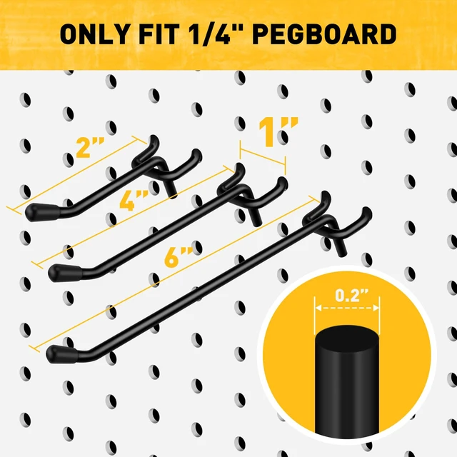 Alt view image 3 of 7 - 66-Piece 2/4/6 Inch Extra Thick Pegboard Hooks, Heavy Duty Peg Board Organizer Accessories, Peg Board Tool Hangers Fit for 1/4" Pegboard Hanging Tools Garage, Workshop, and Craft Storage