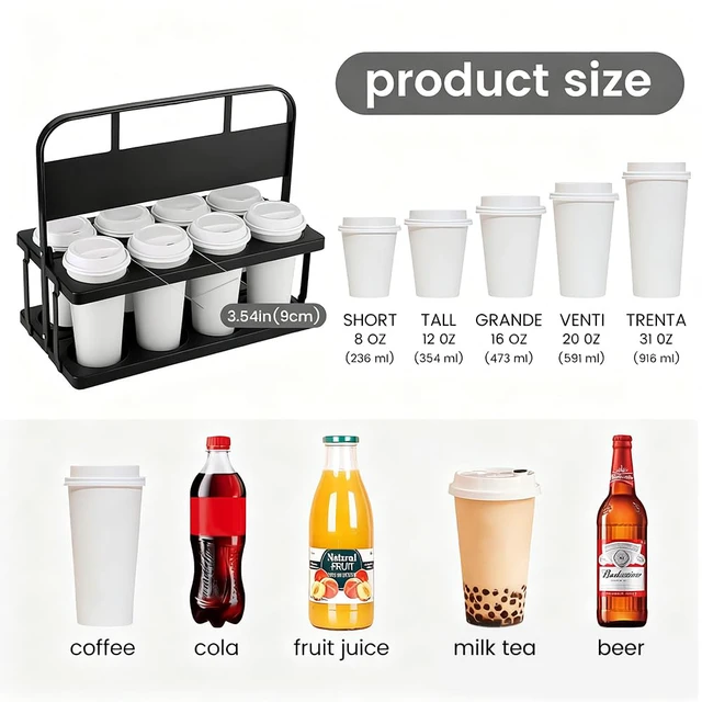 Alt view image 2 of 7 - Reusable Drink Carrier with Handle for Food Delivery Drivers, Portable 8 Cup/Coffee Holder Accessories for Delivery, Foldable Drinks Caddy with Tray, Car Durable Plastic Festive Bottle, Vacation