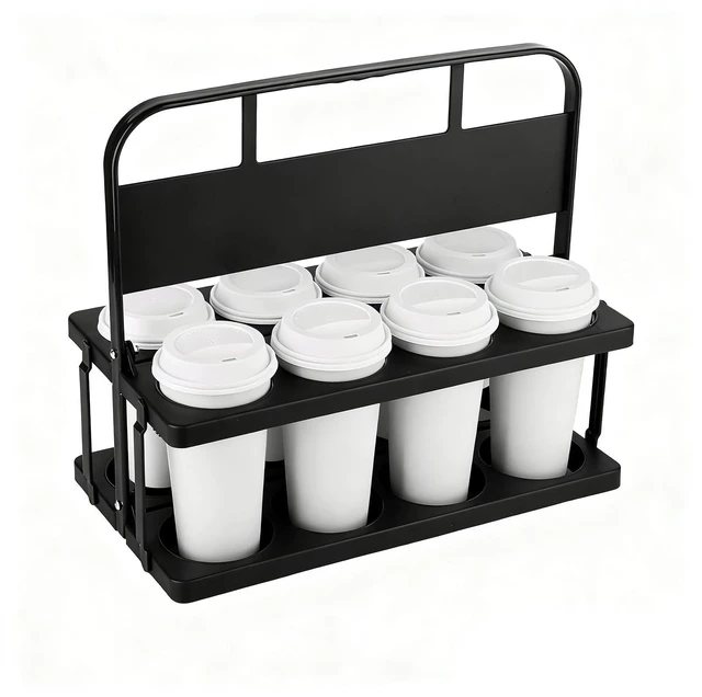 Main image of Reusable Drink Carrier with Handle for Food Delivery Drivers, Portable 8 Cup/Coffee Holder Accessories for Delivery, Foldable Drinks Caddy with Tray, Car Durable Plastic Festive Bottle, Vacation