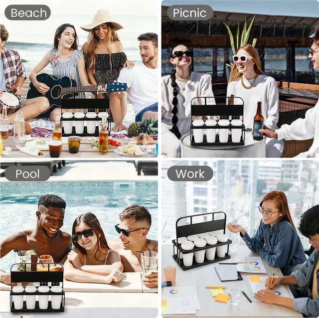 Alt view image 4 of 7 - Reusable Drink Carrier with Handle for Food Delivery Drivers, Portable 8 Cup/Coffee Holder Accessories for Delivery, Foldable Drinks Caddy with Tray, Car Durable Plastic Festive Bottle, Vacation