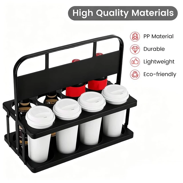 Alt view image 6 of 7 - Reusable Drink Carrier with Handle for Food Delivery Drivers, Portable 8 Cup/Coffee Holder Accessories for Delivery, Foldable Drinks Caddy with Tray, Car Durable Plastic Festive Bottle, Vacation