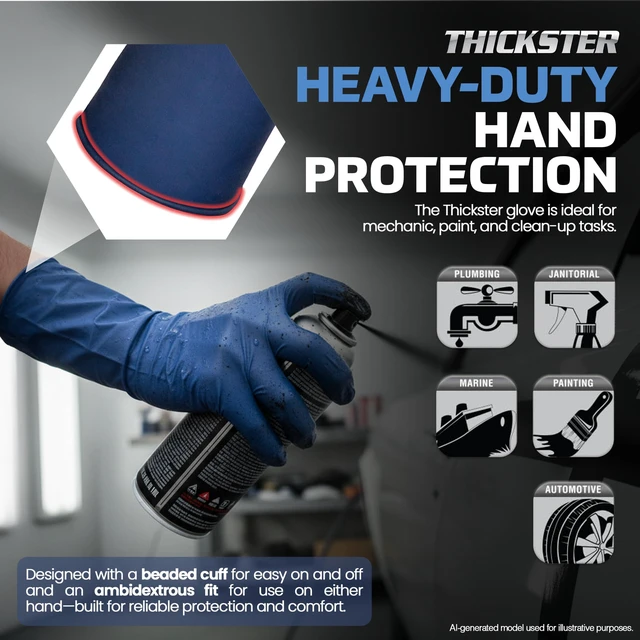 Alt view image 3 of 6 - Thickster Powder-Free Exam Grade Latex Disposable Gloves. Size Medium. Blue, 14 mil Thickness, 12" Length. Fully Textured for Superior Grip. Single Use. Pack of 50. (6602-20)
