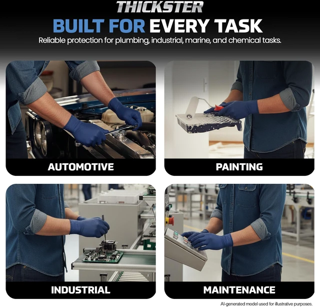 Alt view image 6 of 6 - Thickster Powder-Free Exam Grade Latex Disposable Gloves. Size Medium. Blue, 14 mil Thickness, 12" Length. Fully Textured for Superior Grip. Single Use. Pack of 50. (6602-20)