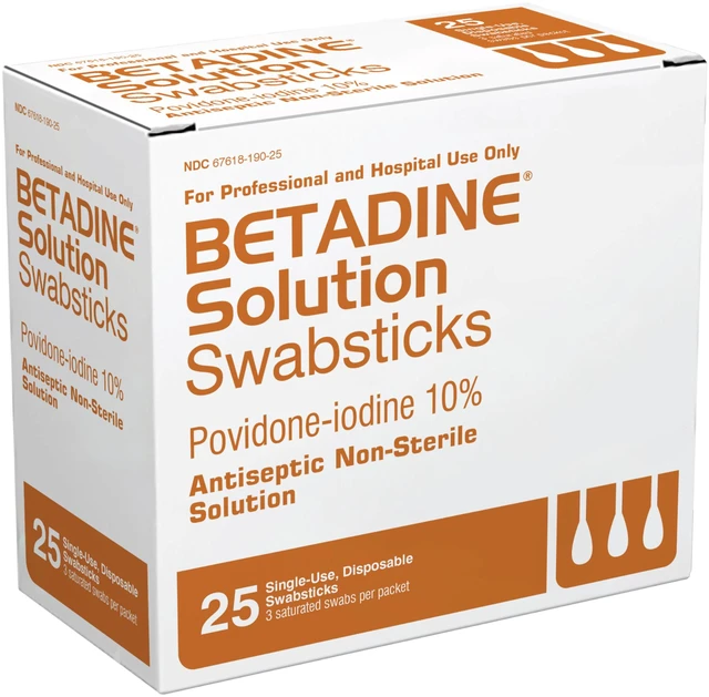 Main image of 10% Povidone-Iodine Swabsticks - 75 Single Use Sticks, Topical Antiseptic Brown Solution Swabstick 3ct (Box of 25)