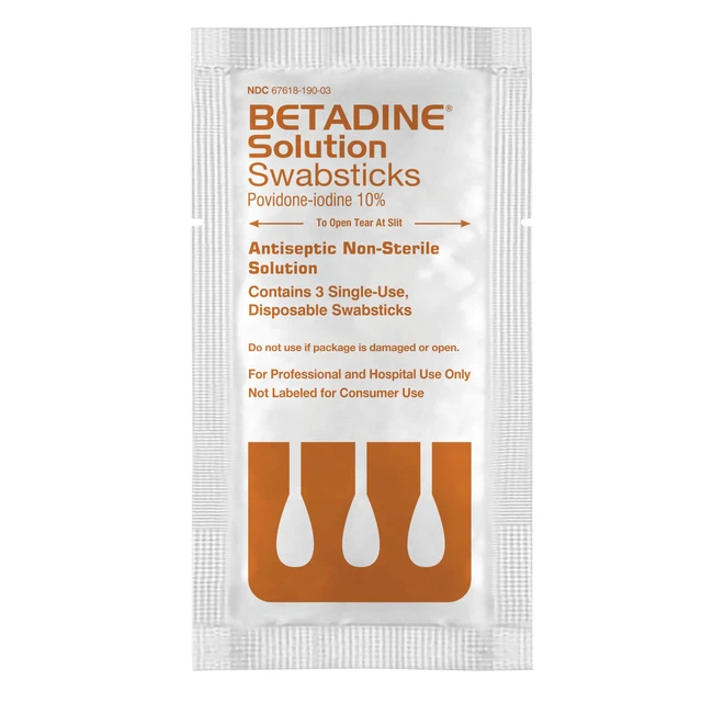 Alt view image 2 of 5 - 10% Povidone-Iodine Swabsticks - 75 Single Use Sticks, Topical Antiseptic Brown Solution Swabstick 3ct (Box of 25)