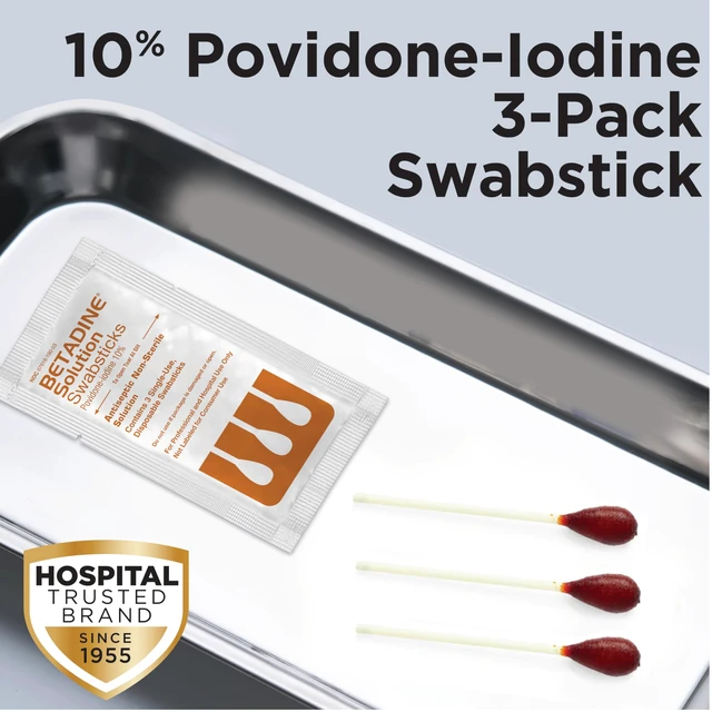 Alt view image 3 of 5 - 10% Povidone-Iodine Swabsticks - 75 Single Use Sticks, Topical Antiseptic Brown Solution Swabstick 3ct (Box of 25)