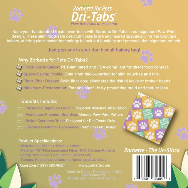 Alt view image 5 of 7 - Paw Print Edition Food-Safe Desiccant Dri-Tabs 500 Count Sustainable Moisture Absorbers for Pet Bakeries, Baked Dog Biscuits, and Dehydrated Treats Extends Shelf Life & Preserves Crunch