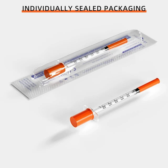 Alt view image 4 of 7 - 20 Pack U-100 0.3ml Lab Syringe, 31G 1/4 Inch (0,25 x 6mm) Disposable Syringes Supplies, Individually Wrapped