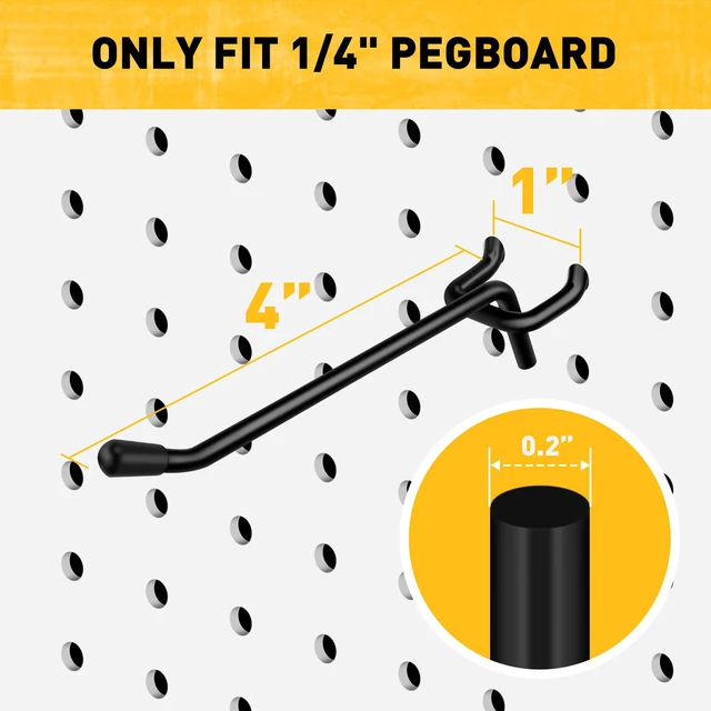 Alt view image 3 of 7 - 60-Piece 4 Inch Extra Thick Pegboard Hooks, Heavy Duty Peg Board Organizer Accessories, Peg Board Tool Hangers Fit for 1/4" Pegboard Hanging Tools Garage, Workshop, and Craft Storage