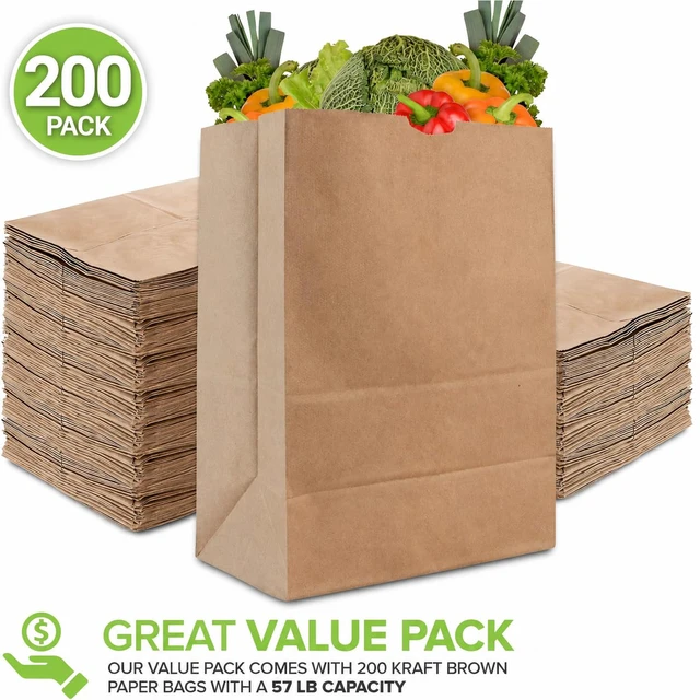 Alt view image 4 of 6 - 57 Lb Kraft Paper Bag (200 Count) Heavy Duty, Large Brown Paper Grocery Bags for Food Shopping, Recycling, Trash, Bulk Pack Size