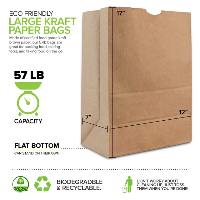 Alt view image 3 of 6 - 57 Lb Kraft Paper Bag (100 Count) Heavy Duty, Large Brown Paper Grocery Bags for Food Shopping, Recycling, Trash, Bulk Pack Size