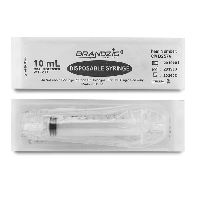 Alt view image 4 of 5 - 10ml Oral Syringe With Cap (100 Pack) | Oral Dispenser Without Needle, Luer Slip Tip | Individually Wrapped Medicine Dropper For Infants & Pets