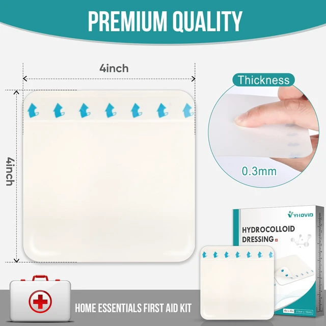 Alt view image 2 of 7 - 40 Pack Hydrocolloid Wound Dressing 4" x 4", Hydrocolloid Patch Bandages with Self-Adhesive, Bed Sore Bandages, Highly Absorbent for Burn, Blister, Acne Care, Sterile and Waterproof