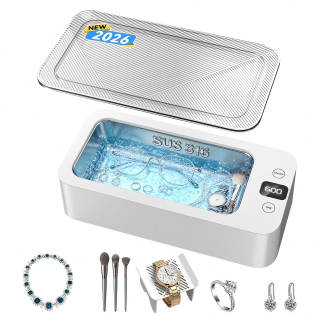Main image of Ultrasonic Jewelry Cleaner, 50khz Professional Ultrasonic Cleaner Machine for Jewelry, Eyeglasses, Watches, Dentures,5 Time Modes,316 Stainless Steel Tank,500ml Capacity (White)