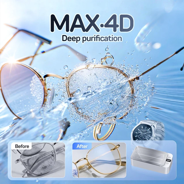 Alt view image 5 of 7 - Ultrasonic Jewelry Cleaner, 50khz Professional Ultrasonic Cleaner Machine for Jewelry, Eyeglasses, Watches, Dentures,5 Time Modes,316 Stainless Steel Tank,500ml Capacity (White)