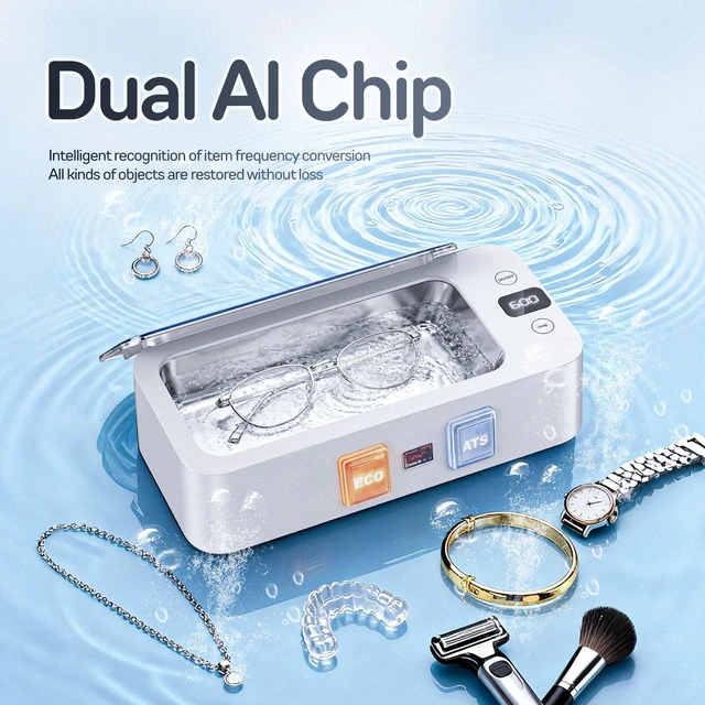 Alt view image 7 of 7 - Ultrasonic Jewelry Cleaner, 50khz Professional Ultrasonic Cleaner Machine for Jewelry, Eyeglasses, Watches, Dentures,5 Time Modes,316 Stainless Steel Tank,500ml Capacity (White)