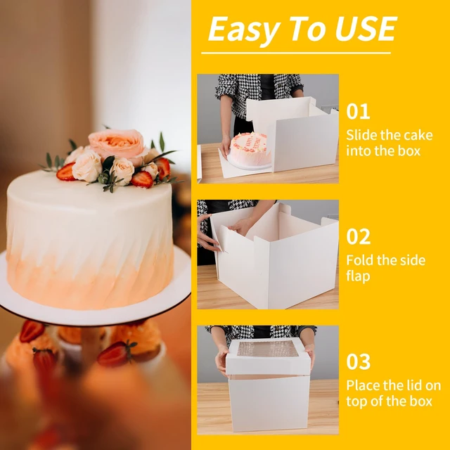 Alt view image 3 of 7 - Cake Boxes 12 inch, Cake Carrier Holder, Storage Transport Container 12×12×10 in, 4 Pcs, Thick Cardboard, Tall and Large, with Clear Window, Easy to Assemble, for Cake Pies Baked Goods