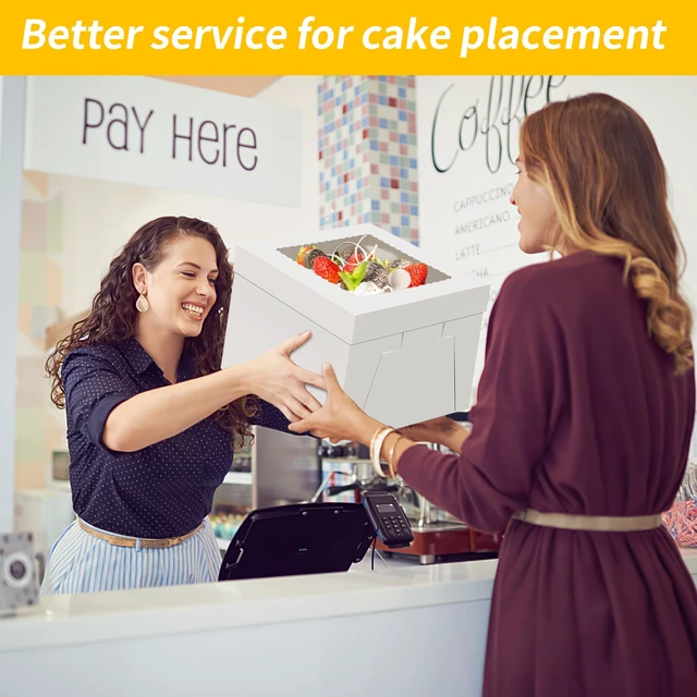 Alt view image 4 of 7 - Cake Boxes 12 inch, Cake Carrier Holder, Storage Transport Container 12×12×10 in, 4 Pcs, Thick Cardboard, Tall and Large, with Clear Window, Easy to Assemble, for Cake Pies Baked Goods