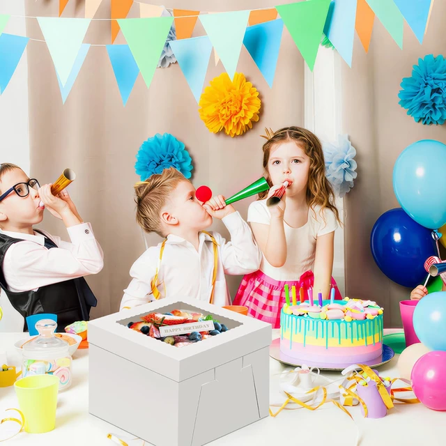 Alt view image 5 of 7 - Cake Boxes 12 inch, Cake Carrier Holder, Storage Transport Container 12×12×10 in, 4 Pcs, Thick Cardboard, Tall and Large, with Clear Window, Easy to Assemble, for Cake Pies Baked Goods