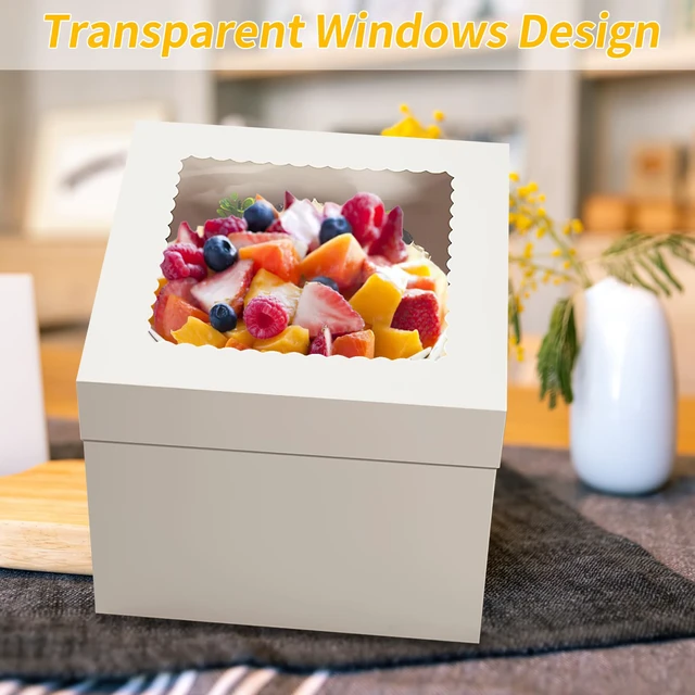 Alt view image 6 of 7 - Cake Boxes 12 inch, Cake Carrier Holder, Storage Transport Container 12×12×10 in, 4 Pcs, Thick Cardboard, Tall and Large, with Clear Window, Easy to Assemble, for Cake Pies Baked Goods