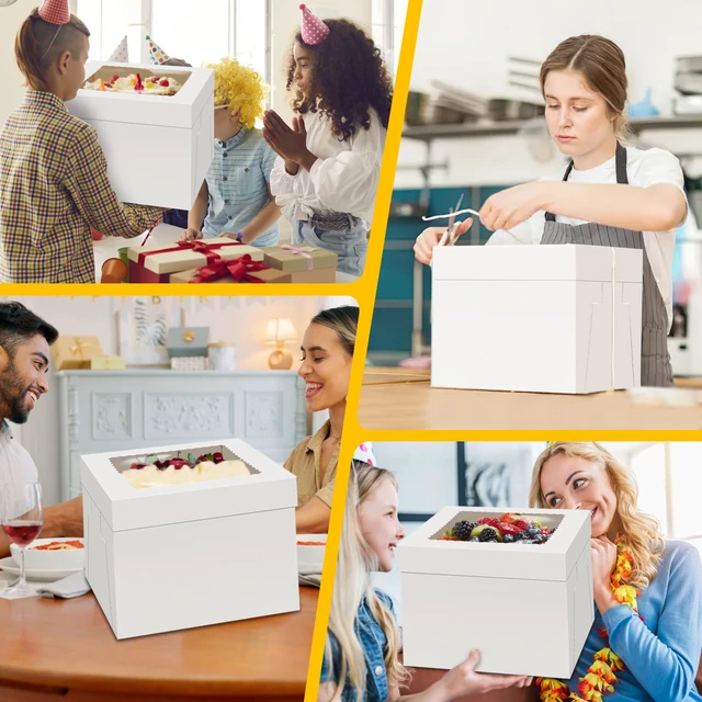 Alt view image 7 of 7 - Cake Boxes 12 inch, Cake Carrier Holder, Storage Transport Container 12×12×10 in, 4 Pcs, Thick Cardboard, Tall and Large, with Clear Window, Easy to Assemble, for Cake Pies Baked Goods