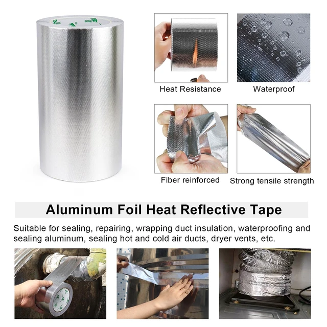Alt view image 4 of 7 - Adhesive Aluminum Foil Heat Shield Tape 1Pack 8inch x 66ft, Barrier Fiberglass Thermal Insulation Reflective Material High Temp Protectionn