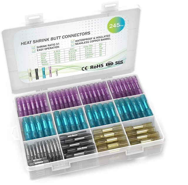 Main image of 245PCS Heat Shrink Butt Wire Connectors 26-10 AWG, Insulated Waterproof Electrical Wire Connectors Automotive Marine Grade Wire Crimp Terminals Butt Splices, Ideal for Boat, Truck