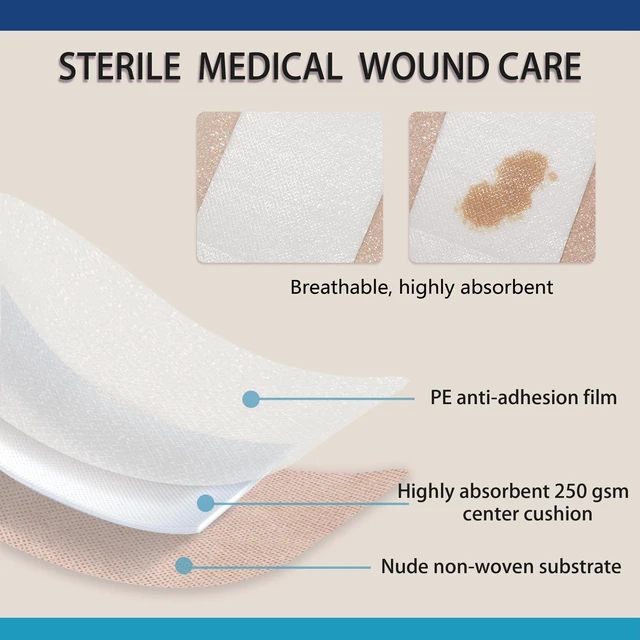 Alt view image 6 of 7 - 6"X8" 20 PCS Extra Large Sterile Nude Island Dressing Bandage for Wound - Self-Adhesive Boarded Gauze Pads - Latex Free - Professional Medical Dressing(Nude, 6"X8"-20PCS)