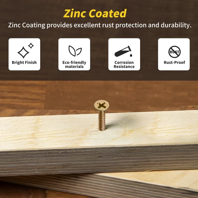Alt view image 4 of 7 - 240PCS Wood Screws Assortment Kit, Zinc Coated Flat Head Screws Set Contains Anchors and 8 Sizes (2-1/2,2,1-1/2,1-1/4,1,3/4,5/8,1/2) High Hardness Screws for Woodworking & Home Repair