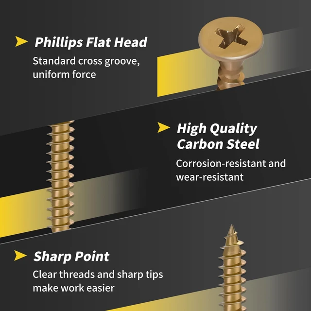 Alt view image 6 of 7 - 240PCS Wood Screws Assortment Kit, Zinc Coated Flat Head Screws Set Contains Anchors and 8 Sizes (2-1/2,2,1-1/2,1-1/4,1,3/4,5/8,1/2) High Hardness Screws for Woodworking & Home Repair