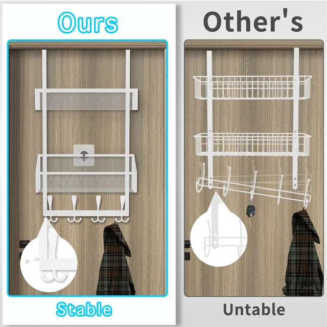 Alt view image 2 of 7 - Over The Door Hooks Organizer, Coat Rack Over The Door Storage Hanger Towel Rack, Back of Door Storage Organizer for Bathroom,Bedroom,Kitchen,Office (White, 3-Tier)